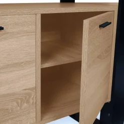 IDMarket Grand buffet bois et noir 160 cm 4 portes* Salle À Manger Complète|Salon Complet