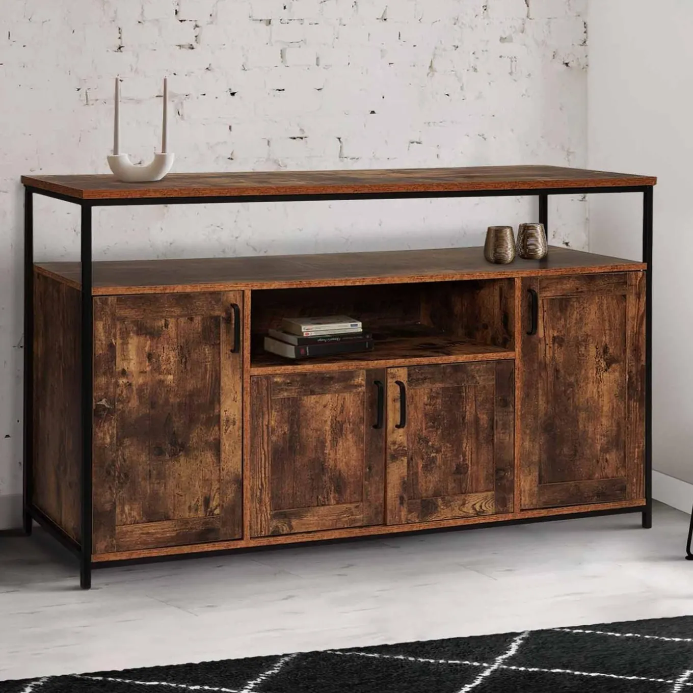 IDMarket Grand buffet industriel effet bois vieilli* Collection Vintage|Buffets