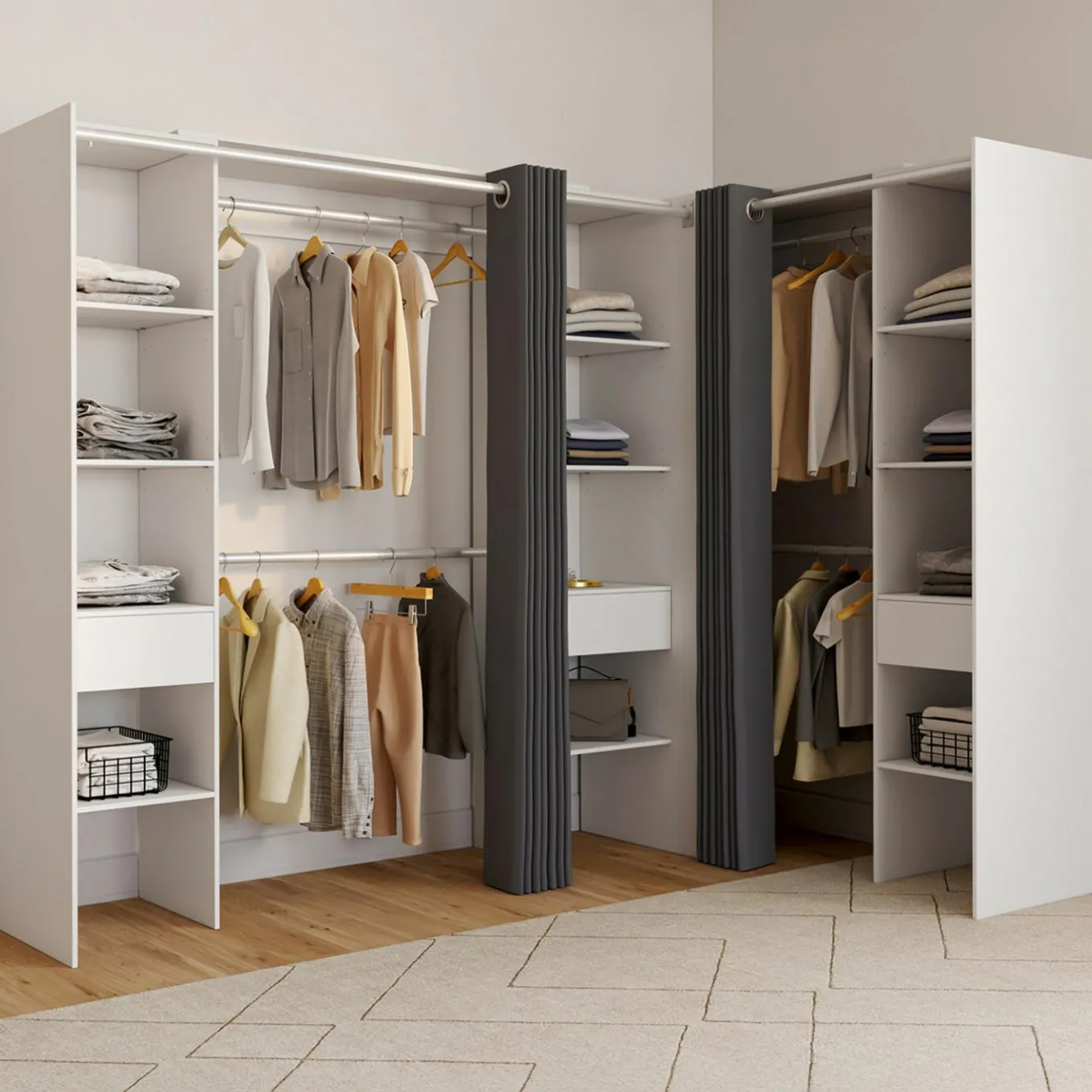 IDMarket Grand dressing d’angle extensible 230x140x180 cm blanc* Dressings Et Portants Vêtements|Chambre Complète Adulte