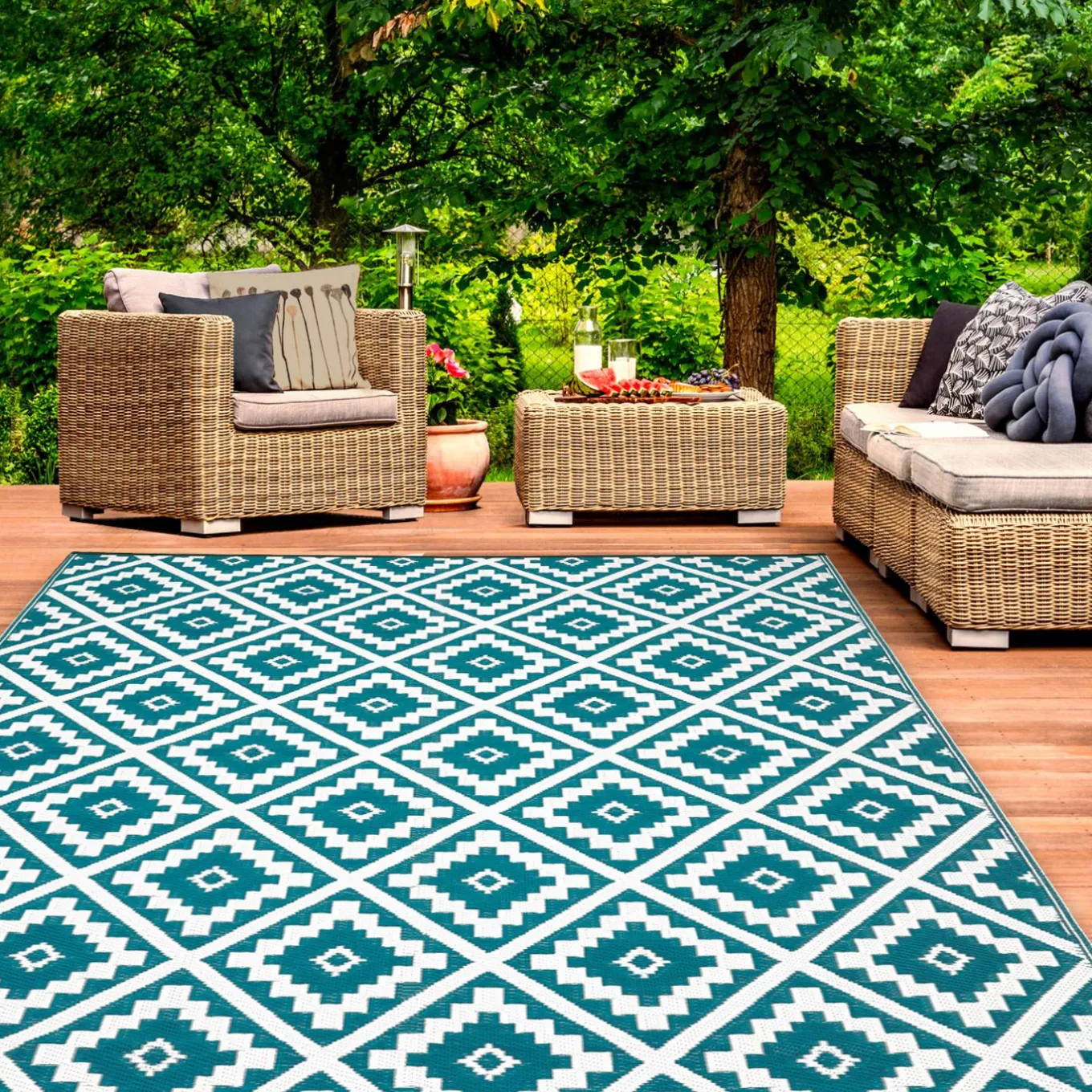 IDMarket Grand tapis bleu canard pour terrasse et extérieur* Revêtement Sol Extérieur