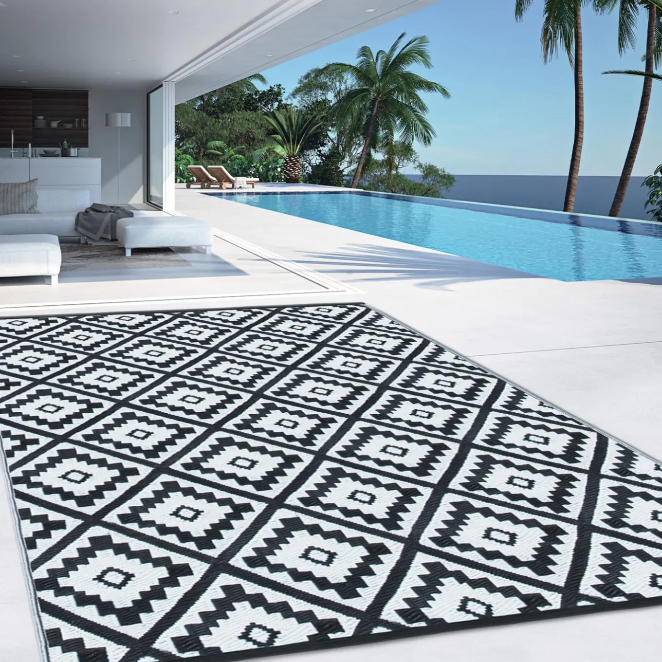 IDMarket Grand tapis noir pour terrasse et extérieur* Revêtement Sol Extérieur