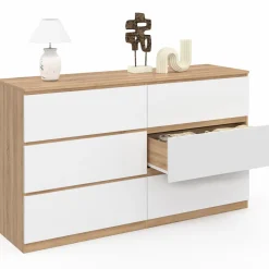 IDMarket Grande commode 6 tiroirs façon hêtre et blanc* Meubles Tiroirs|Meubles Bas