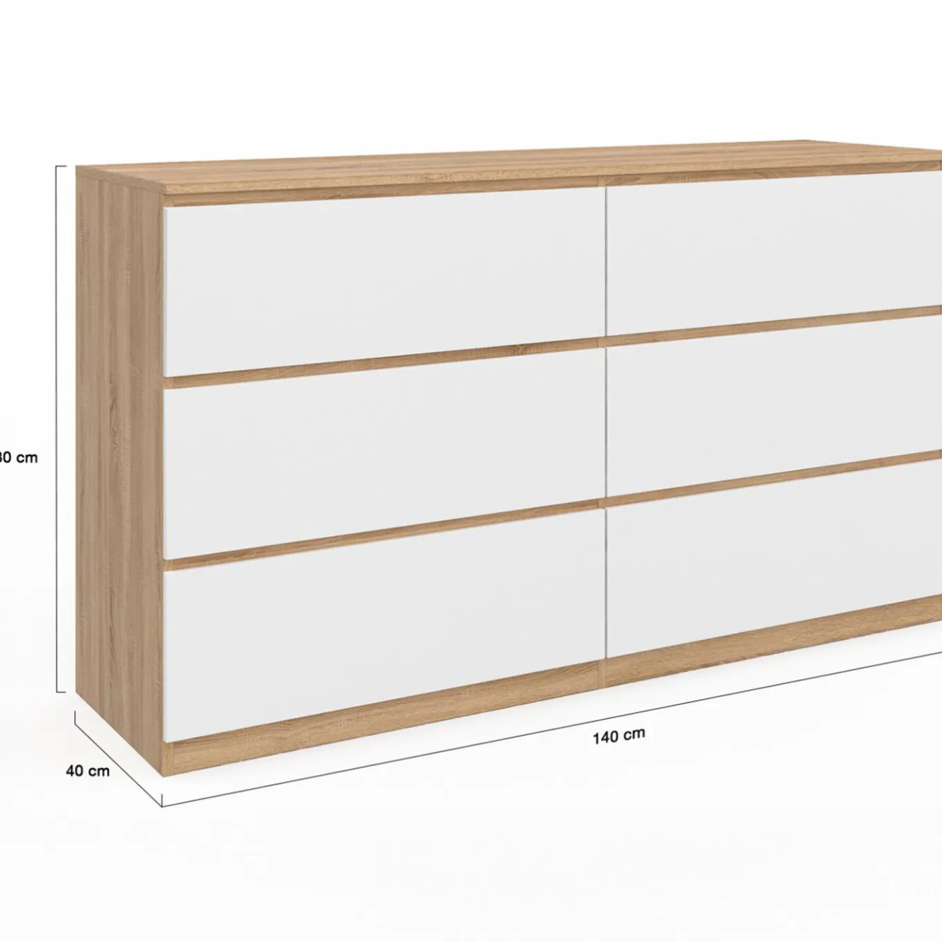 IDMarket Grande commode 6 tiroirs façon hêtre et blanc* Meubles Tiroirs|Meubles Bas