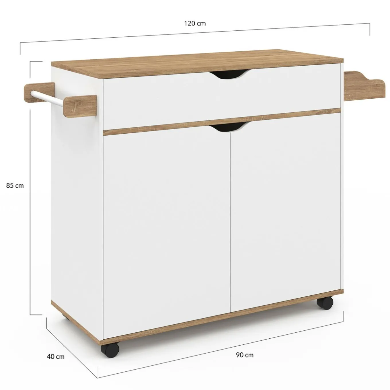 IDMarket Grande desserte cuisine blanche et bois avec placard et tiroir* Meubles Tiroirs|Meubles Blancs