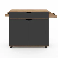 IDMarket Grande desserte de cuisine noire et bois avec placard et tiroir* Meubles Tiroirs|Meubles Bas