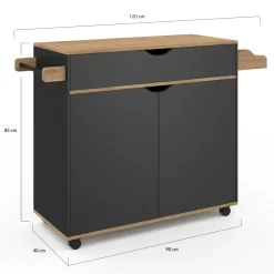 IDMarket Grande desserte de cuisine noire et bois avec placard et tiroir* Meubles Tiroirs|Meubles Bas