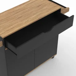 IDMarket Grande desserte de cuisine noire et bois avec placard et tiroir* Meubles Tiroirs|Meubles Bas