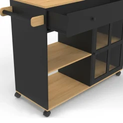 IDMarket Grande desserte de cuisine avec placard vitré bois et noir* Meubles Tiroirs|Meubles Noirs