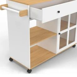 IDMarket Grande desserte de cuisine avec placard vitré bois et blanc* Meubles Tiroirs|Meubles Blancs