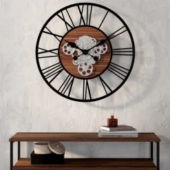 IDMarket Grande horloge murale industrielle 60 cm avec engrenages* Décoration Et Accessoires