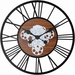 IDMarket Grande horloge murale industrielle 60 cm avec engrenages* Décoration Et Accessoires