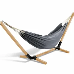 IDMarket Hamac gris anthracite en toile avec support bois* Hamacs