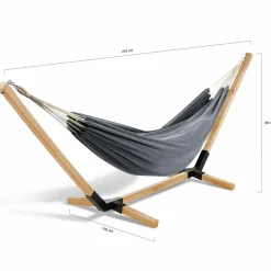 IDMarket Hamac gris anthracite en toile avec support bois* Hamacs