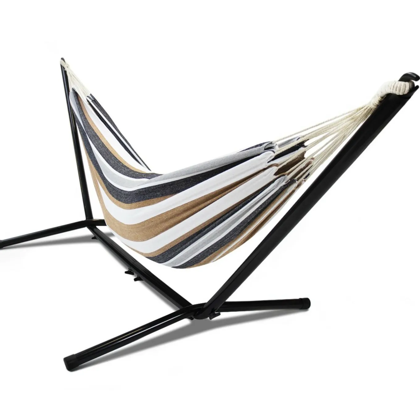 IDMarket Hamac rayé noir, blanc et chocolat avec support métal* Hamacs