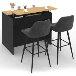 IDMarket Ilot central 110 cm avec tablette relevable rectangulaire bois noir et façon hêtre* Ilot Central