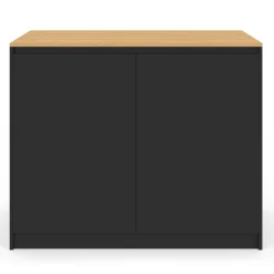 IDMarket Ilot central 110 cm avec tablette relevable rectangulaire bois noir et façon hêtre* Ilot Central