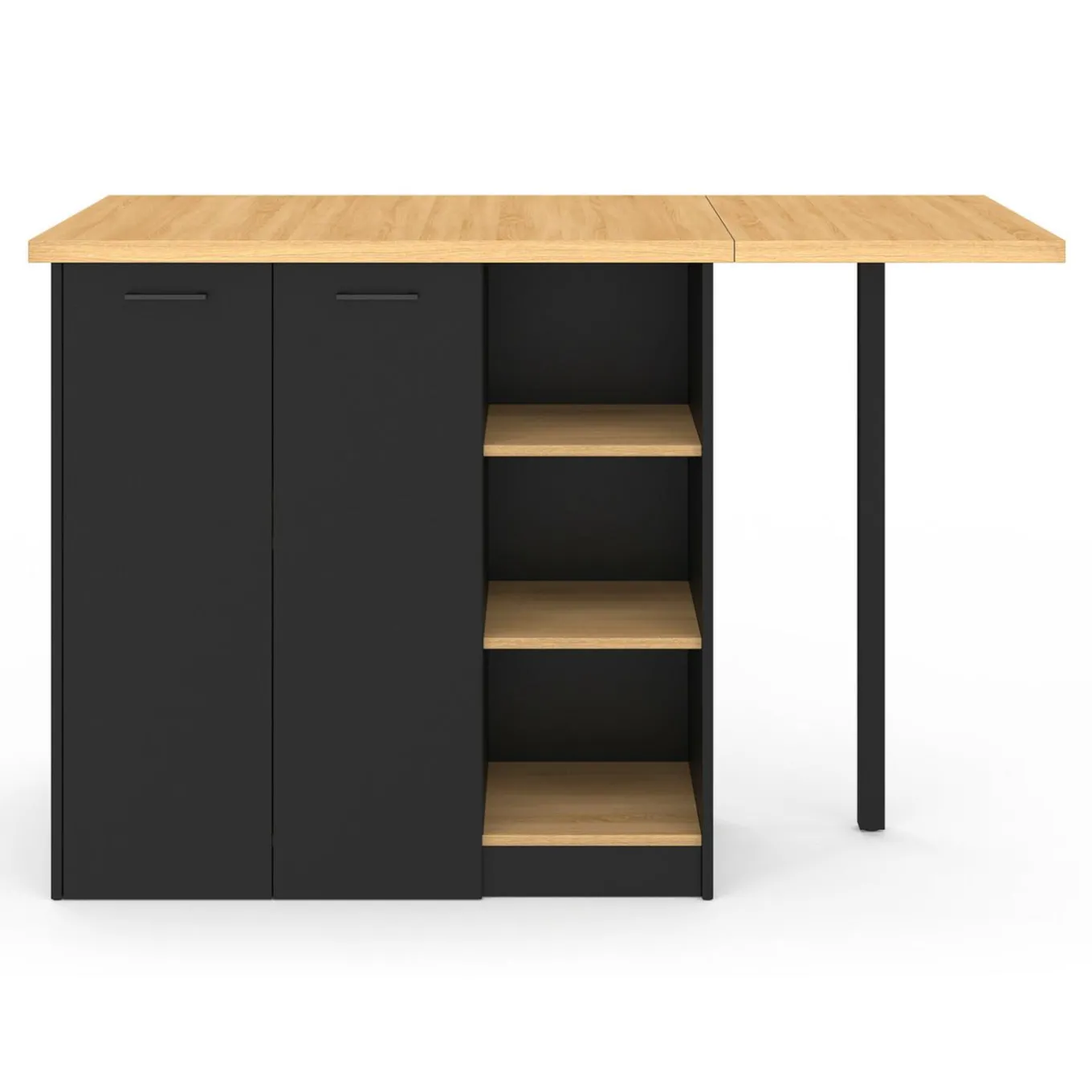 IDMarket Ilot central 140 cm bois noir avec plan de travail façon hêtre* Ilot Central