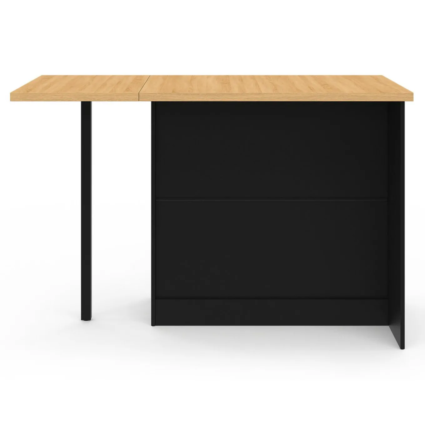IDMarket Ilot central 140 cm bois noir avec plan de travail façon hêtre* Ilot Central