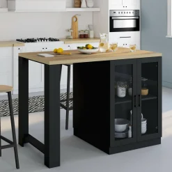 IDMarket Ilot central avec plan de travail et portes vitrées 2 personnes* Meubles Hauts|Collection Design