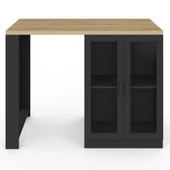 IDMarket Ilot central avec plan de travail et portes vitrées 2 personnes* Meubles Hauts|Collection Design