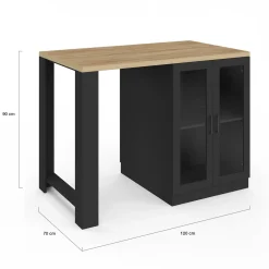 IDMarket Ilot central avec plan de travail et portes vitrées 2 personnes* Meubles Hauts|Collection Design