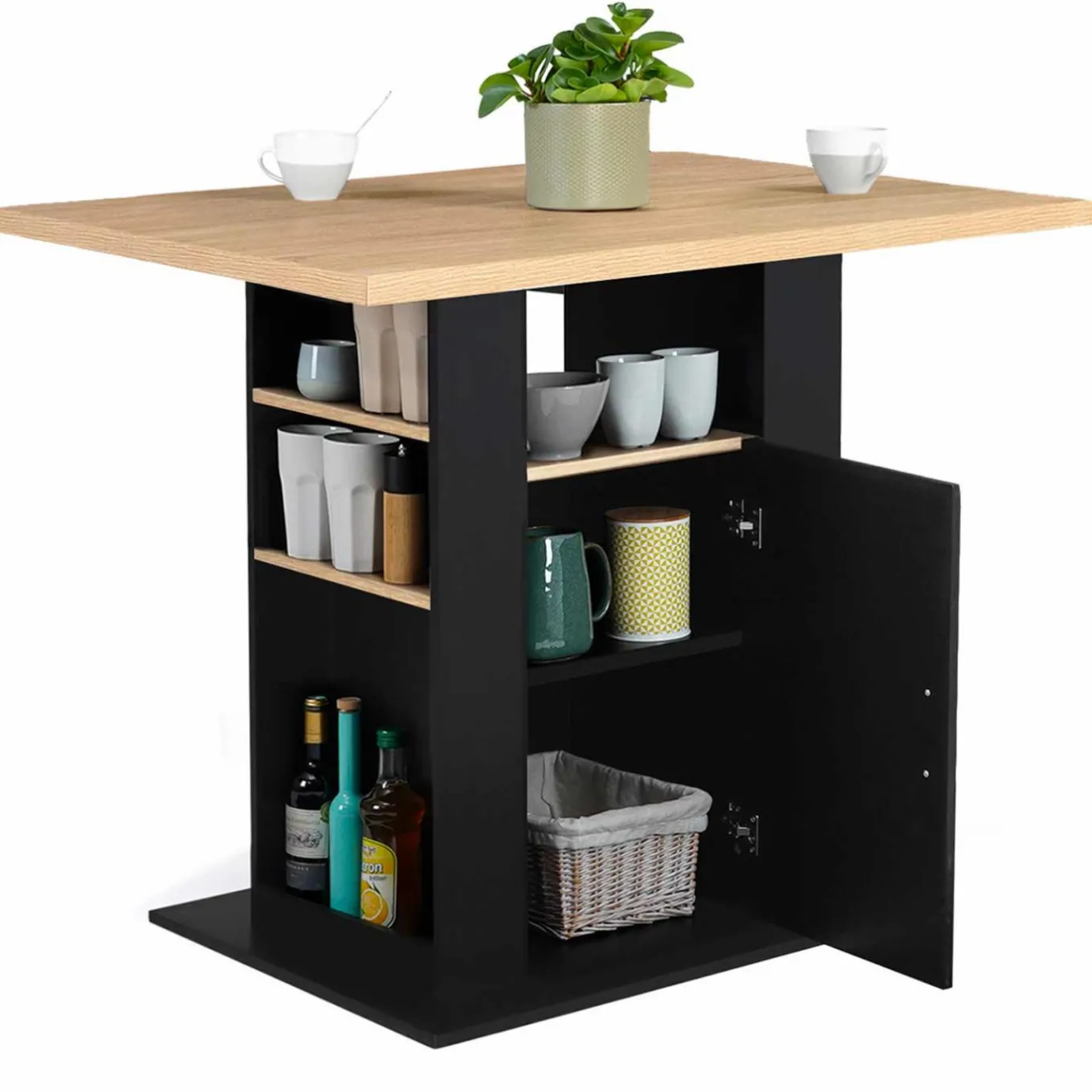 IDMarket Ilot central avec rangements bois noir et imitation hêtre 110 cm* Collection Moderne|Collection Design