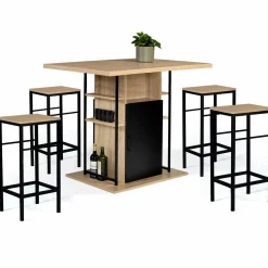 IDMarket Ilot central avec tabourets bois noir et imitation hêtre 110 cm design industriel* Meubles Hauts|Meubles En Bois