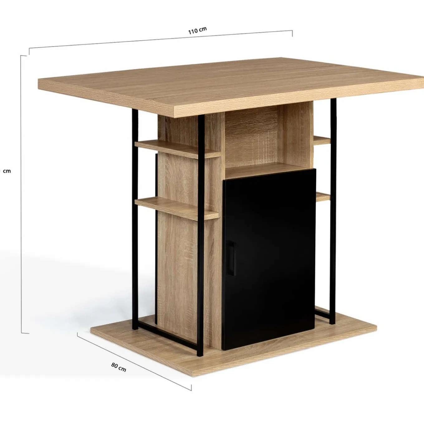 IDMarket Ilot central avec tabourets bois noir et imitation hêtre 110 cm design industriel* Meubles Hauts|Meubles En Bois
