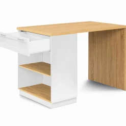 IDMarket Ilot central blanc et bois 130 cm pour 4 personnes* Collection Design|Collection Moderne