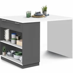 IDMarket Ilot central blanc et gris 130 cm pour 4 personnes* Collection Design|Collection Moderne