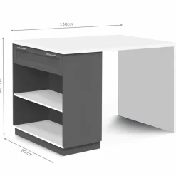 IDMarket Ilot central blanc et gris 130 cm pour 4 personnes* Collection Design|Collection Moderne