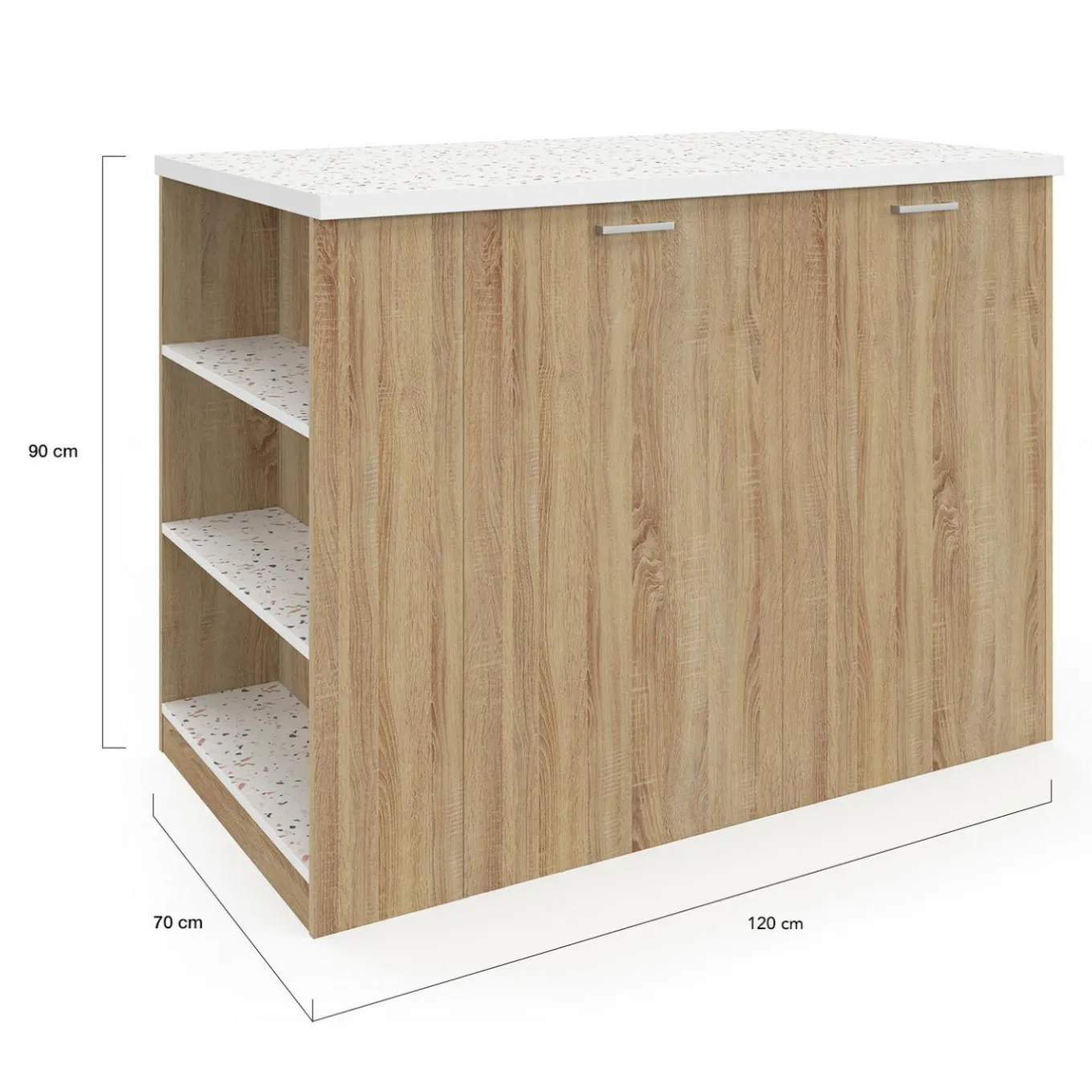 IDMarket Ilot central bois avec plan de travail terrazzo* Meubles Hauts|Meubles En Bois