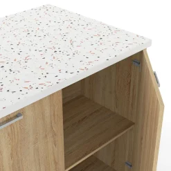 IDMarket Ilot central bois avec plan de travail terrazzo* Meubles Hauts|Meubles En Bois