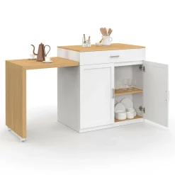 IDMarket Ilot central bois blanc avec table à manger extensible* Meubles Hauts|Ilot Central