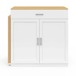 IDMarket Ilot central bois blanc avec table à manger extensible* Meubles Hauts|Ilot Central