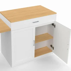 IDMarket Ilot central bois blanc avec table à manger extensible* Meubles Hauts|Ilot Central