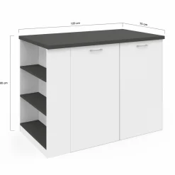 IDMarket Ilot central bois blanc plan de travail gris anthracite* Meubles Hauts|Meubles Blancs
