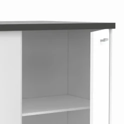 IDMarket Ilot central bois blanc plan de travail gris anthracite* Meubles Hauts|Meubles Blancs