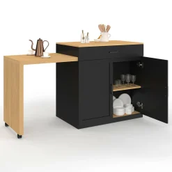 IDMarket Ilot central bois et noir avec table à manger extensible* Meubles Hauts|Ilot Central