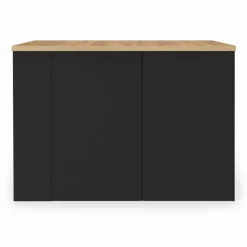 IDMarket Ilot central bois noir avec plan de travail façon hêtre 120 cm* Meubles Hauts|Ilot Central