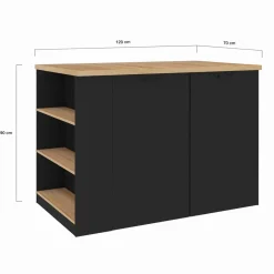 IDMarket Ilot central bois noir avec plan de travail façon hêtre 120 cm* Meubles Hauts|Ilot Central