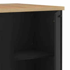 IDMarket Ilot central bois noir avec plan de travail façon hêtre 120 cm* Meubles Hauts|Ilot Central