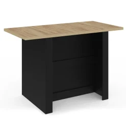 IDMarket Ilot central bois noir avec plan de travail façon hêtre 140 cm 4 personnes avec rangement* Meubles Hauts|Meubles En Bois