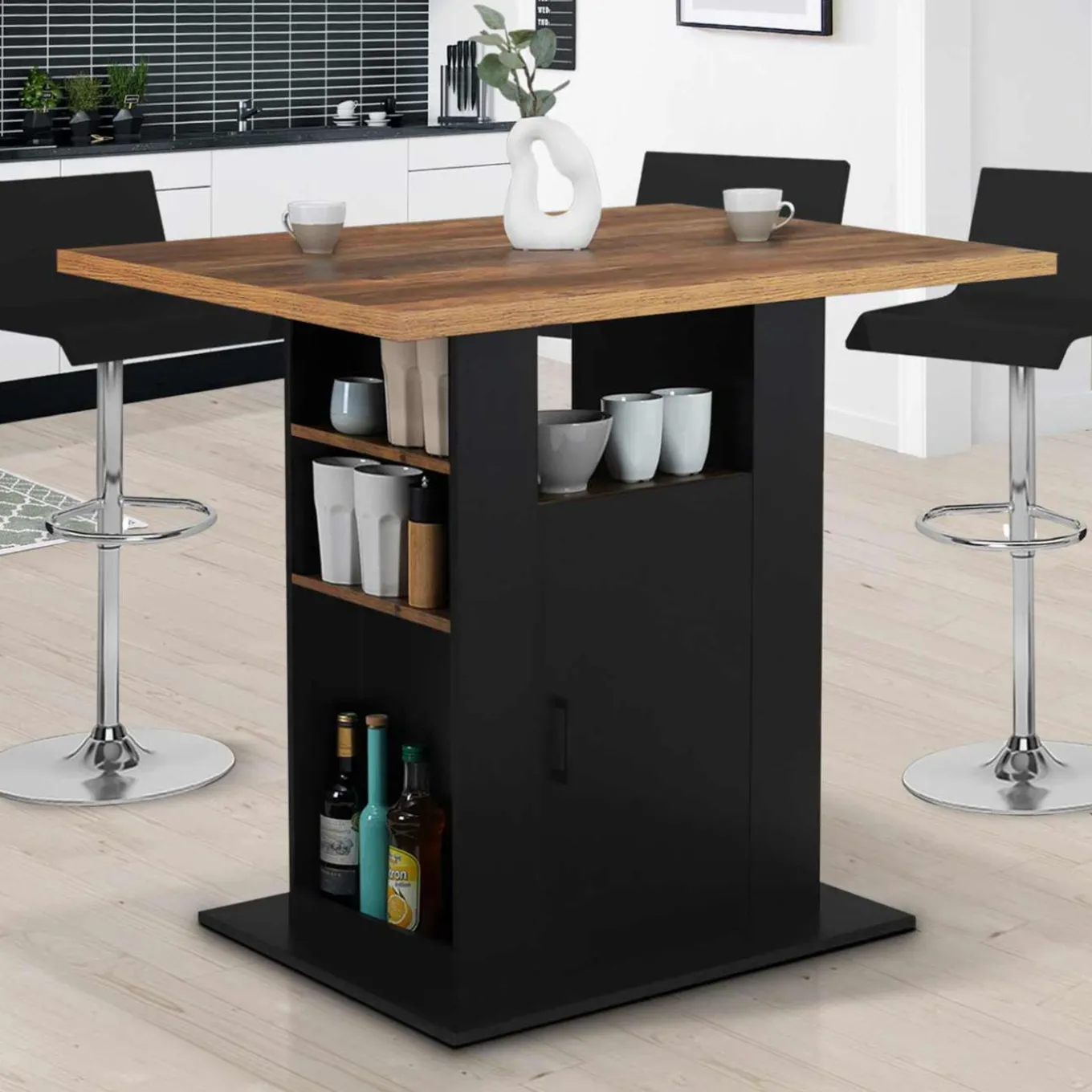 IDMarket Ilot central bois noir et effet bois foncé 110 cm avec rangements* Ilot Central|Collection Moderne