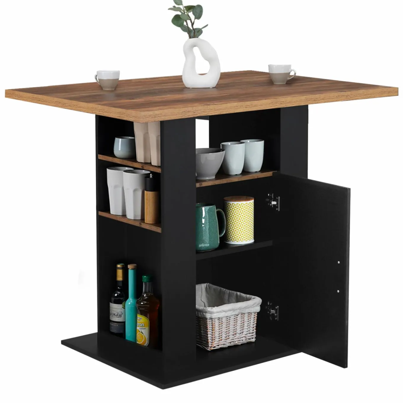 IDMarket Ilot central bois noir et effet bois foncé 110 cm avec rangements* Ilot Central|Collection Moderne