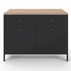 IDMarket Ilot central cuisine bois et noir 120 cm* Meubles Bas|Meubles Noirs