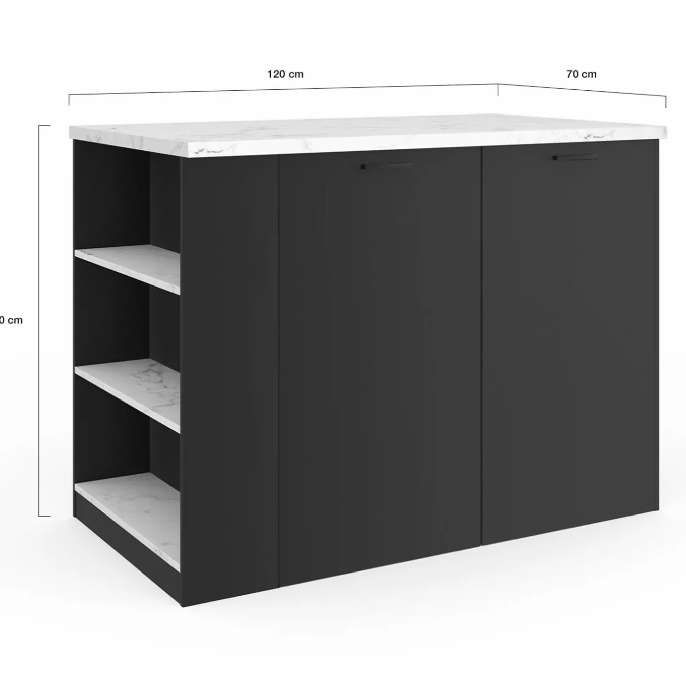 IDMarket Ilot central de cuisine bois noir et effet marbre* Collection Contemporaine|Ilot Central