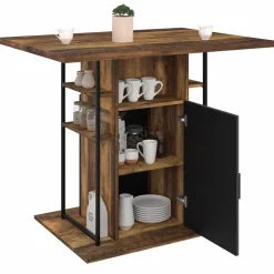 IDMarket Ilot central de cuisine industriel bois noir et effet bois foncé* Collection Vintage|Ilot Central