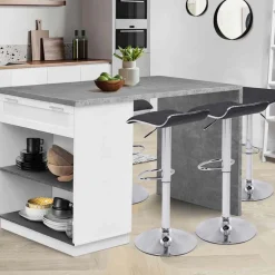 IDMarket Ilot central effet béton et blanc 130 cm pour 4 personnes* Collection Design|Collection Moderne