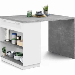 IDMarket Ilot central effet béton et blanc 130 cm pour 4 personnes* Collection Design|Collection Moderne